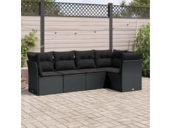 Conjunto de sofá de jardín de 5 piezas con cojines de mimbre sintético negro, Dkd Home Decor