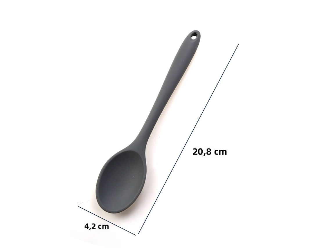 Cuchara de cocina de silicona suave con mango largo, cuchara sopera de silicona Mdug (gris oscuro)