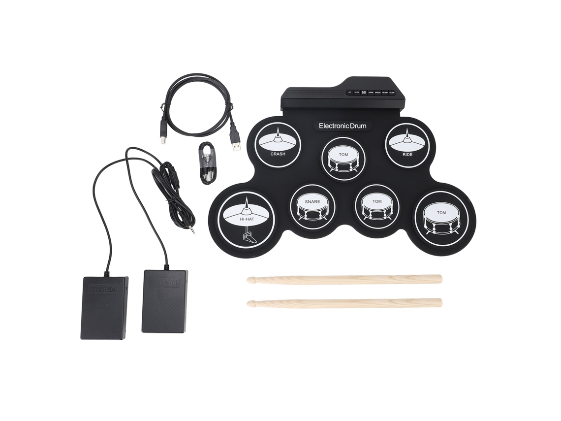 Batería Electrónica Portátil Usb Con Funda De Silicona Para Rodillos, Ideal Para Principiantes, Con Pedal Y Metrónomo.