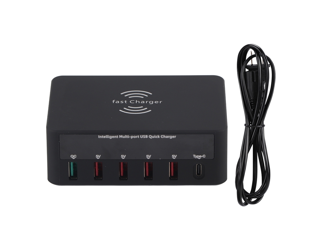 Cargador Móvil (carga Rápida Usb3.0, Derivación Multipuerto) Con Carga Inalámbrica 100-240v Negro 818