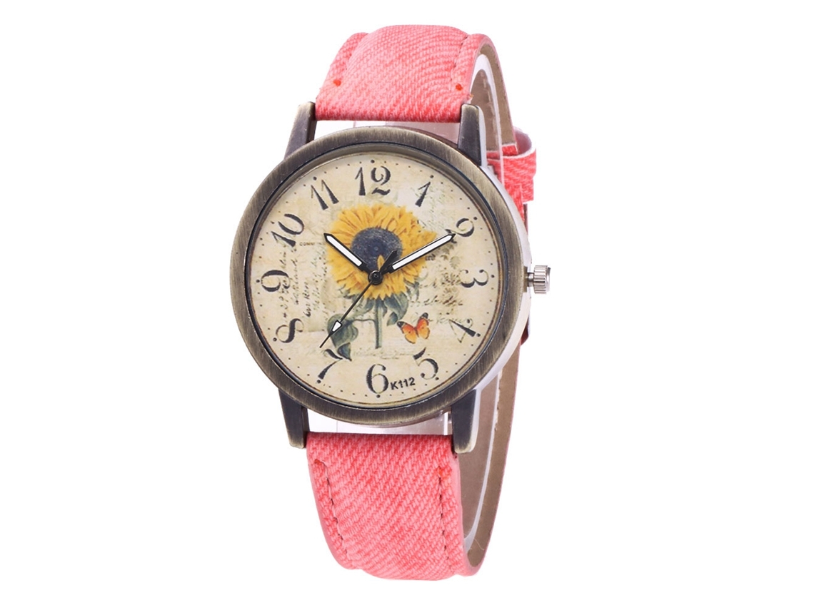 Reloj De Pulsera De Cuarzo Unisex Zhoulianfa Girasol Moda Rosa Con Correa De Jean