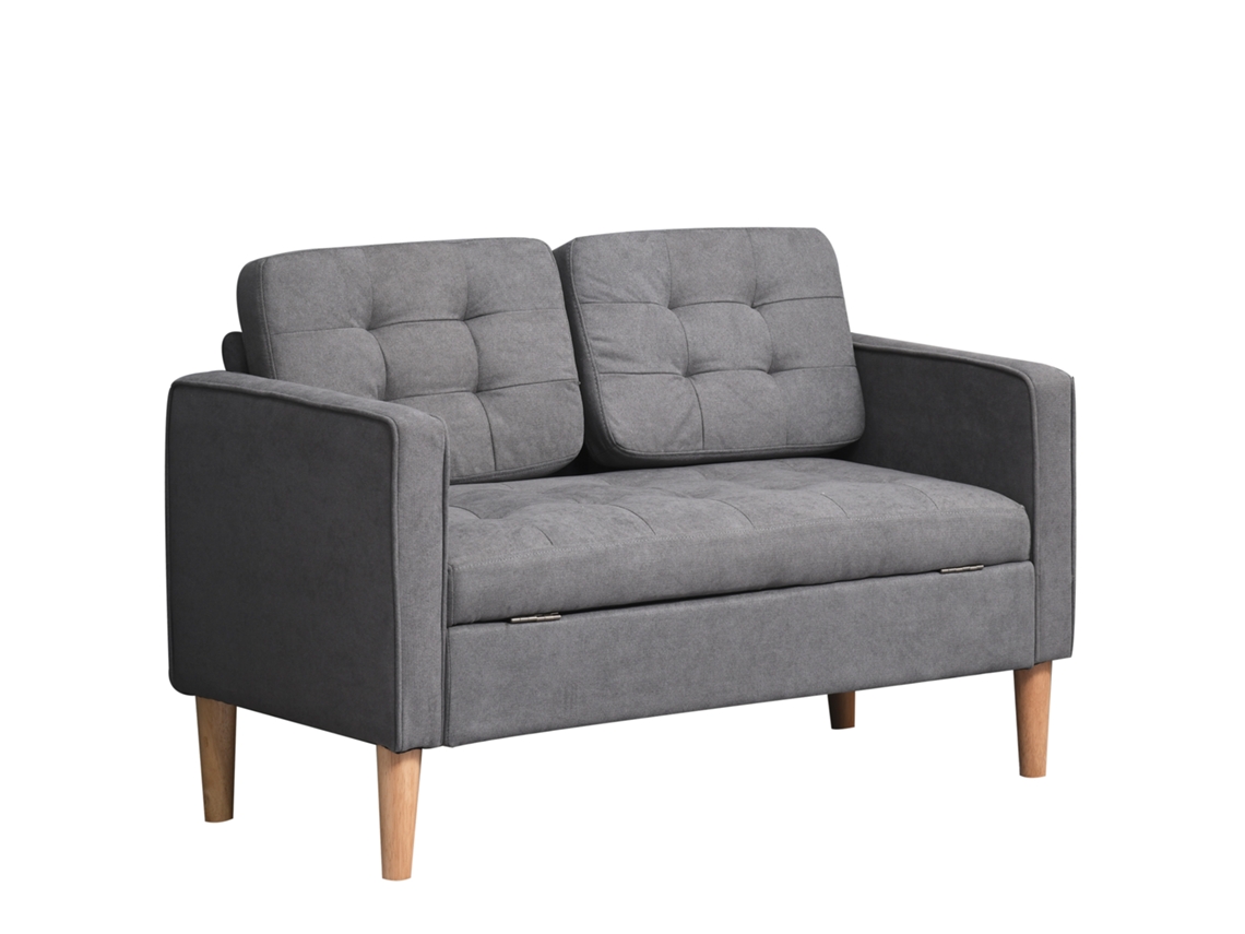 Sofá 2 Plazas, Almacenamiento, Madera, Terciopelo, 117x62x78cm, Gris