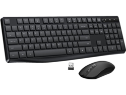Combo Teclado Raton Inalambrico Tamano Completo Ergonomico Usb Silencioso Uk, 12 Accesos, Negro