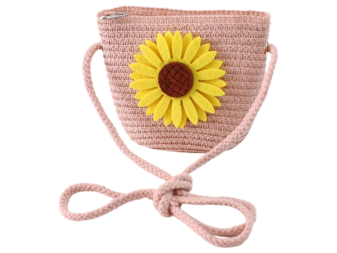 Mini bolso bandolera Neveance de paja tejida para niñas, estilo fresco con estampado de girasoles