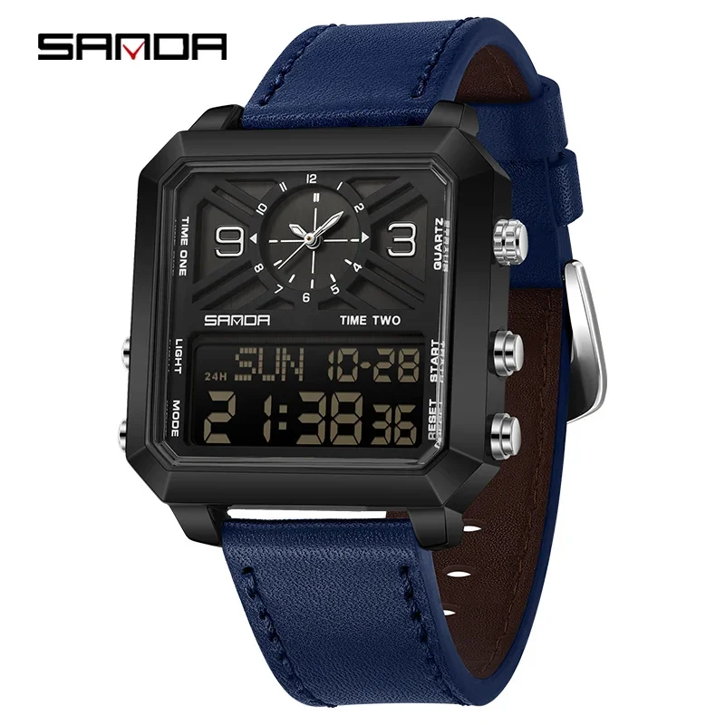 Elegante Reloj Deportivo Cuadrado De Cuarzo Para Hombre, Resistente Al Agua, Con Doble Pantalla Led, Analógica Y Digital Con Cuenta Atrás.
