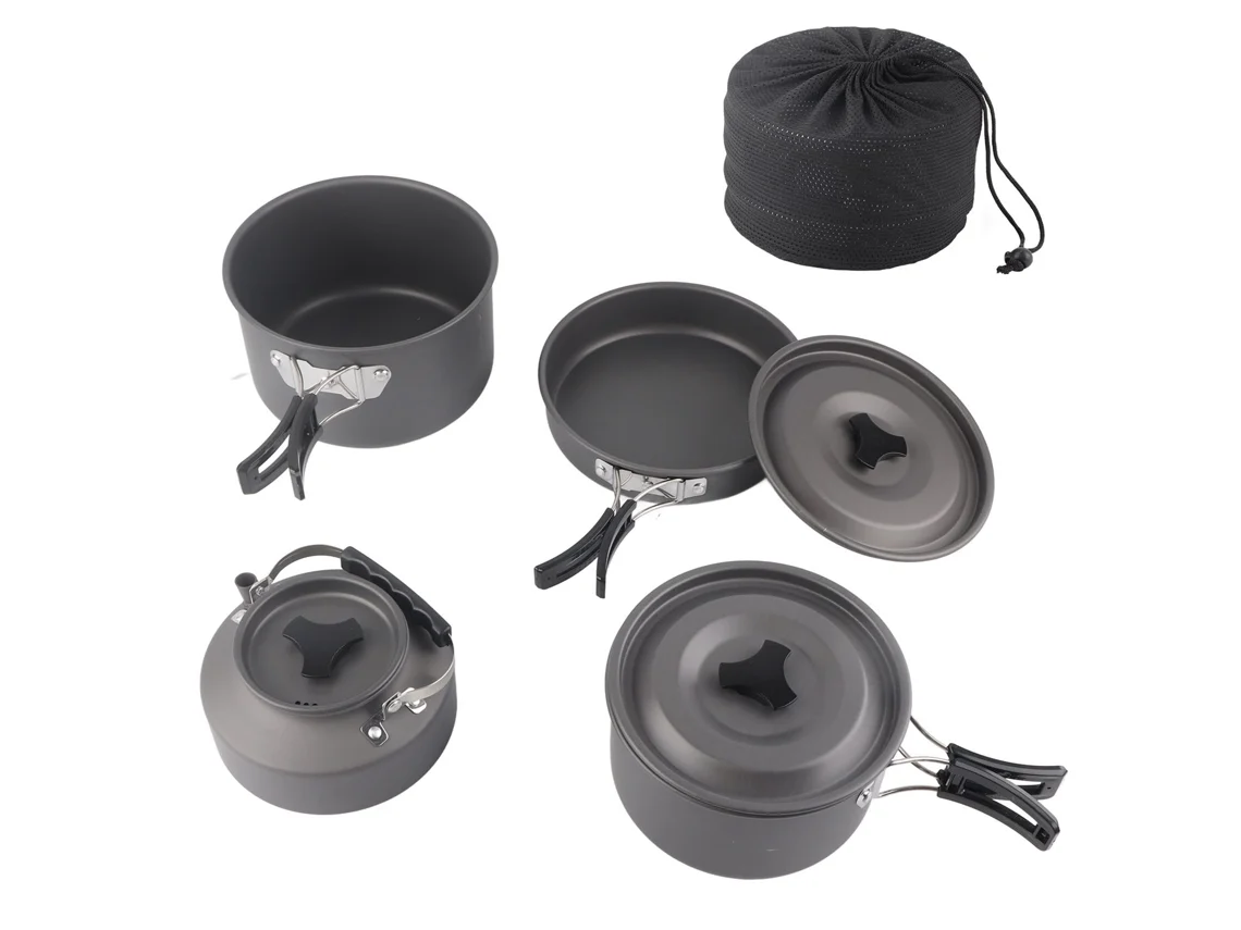 Juego De Utensilios De Cocina Portátiles Y Ligeros Para Acampar Al Aire Libre, Con Hervidor Y Sartén.