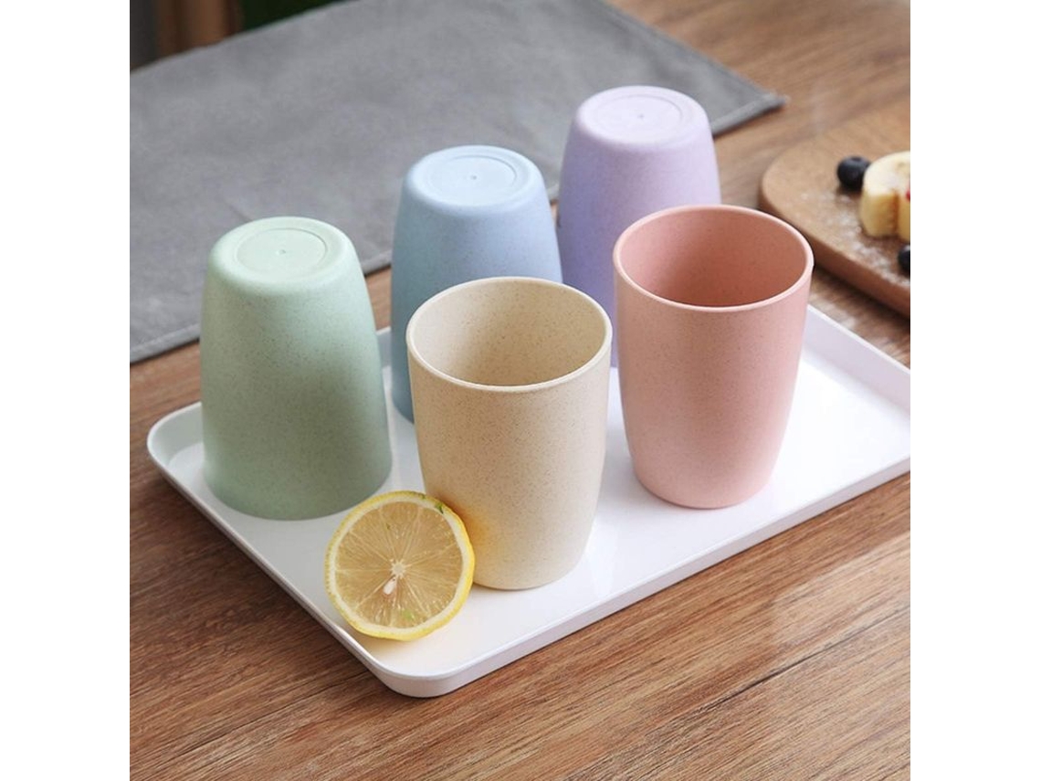 5 Vasos De Paja De Trigo (350 Ml) Para Beber, Viajar, Higiene Bucal, Saludables Y Respetuosos Con El Medio Ambiente.