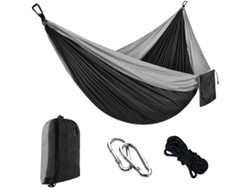 Hamaca Individual Chrui Con Cuerda De 2 M Y Mosquetón, 270 X 140 Cm (gris Y Negra)