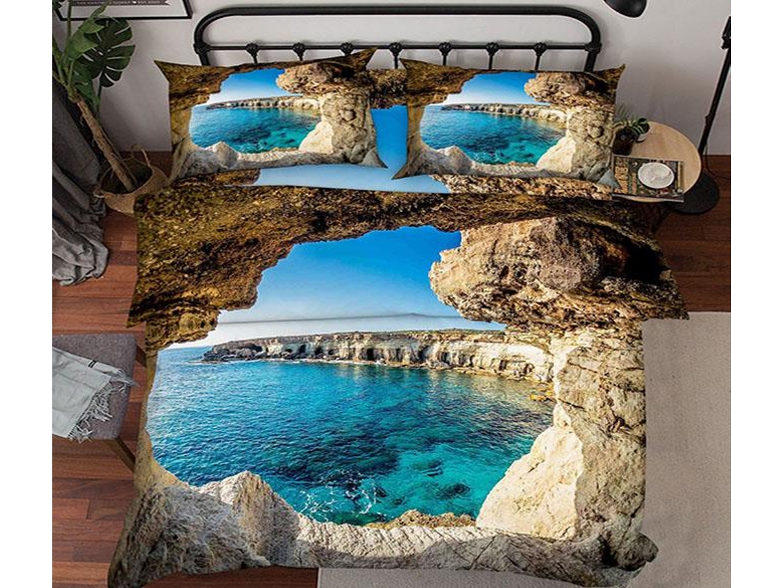 Funda de Edredón AJ WALLPAPER 3D Cueva Mar Paisaje 37 (200 x 225cm)