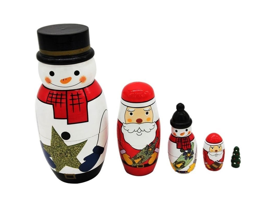 2025 Novo Conjunto 5 Bonecas Russas de Madeira Snowman Brinquedo e Presente