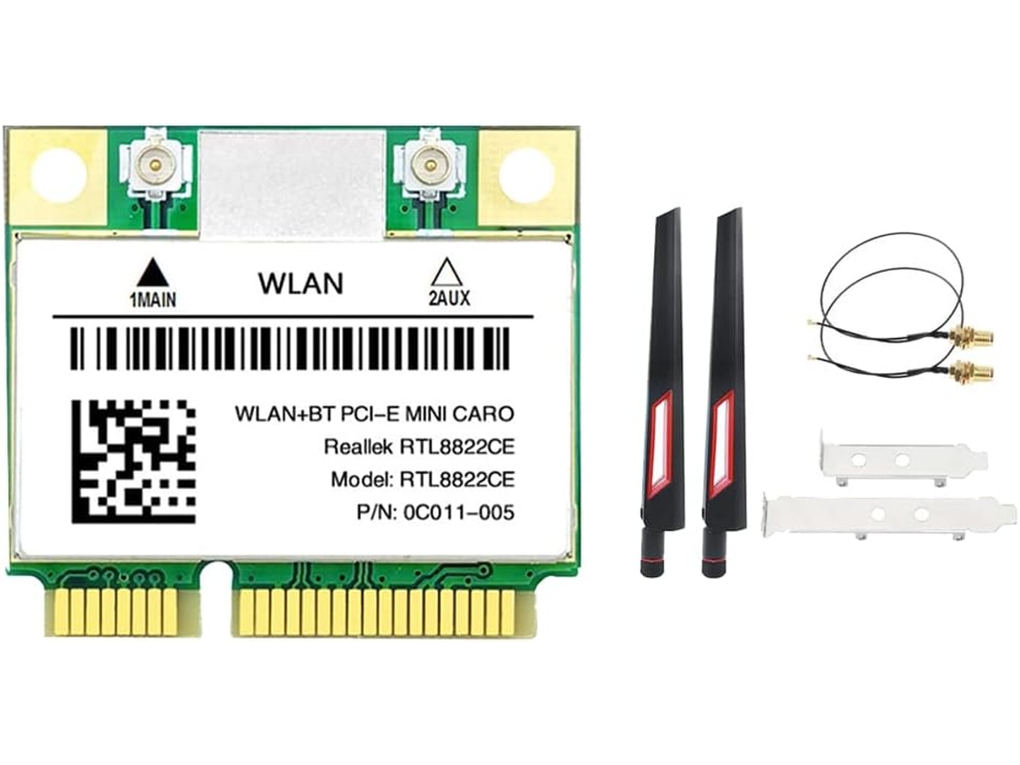 Tarjeta Wifi Rtl8822ce + Kit De Antena 1200mbps 2.4g+5ghz 802.11ac Mini Pcie