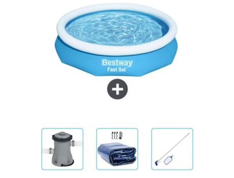 Piscina Hinchable Redonda Fast Set BESTWAY - 305 x 66 cm - Azul - Incluida Bomba - Vela solar - kit de limpieza