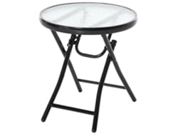 Mesa de centro redonda plegable tipo bistró, de metal y cristal templado, Ø45x50cm, negra.