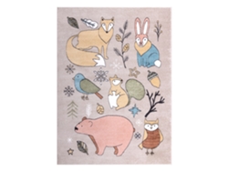 Alfombra Fun Forester Para Niños, Animales, Bosque Beige (80 x 150 cm)