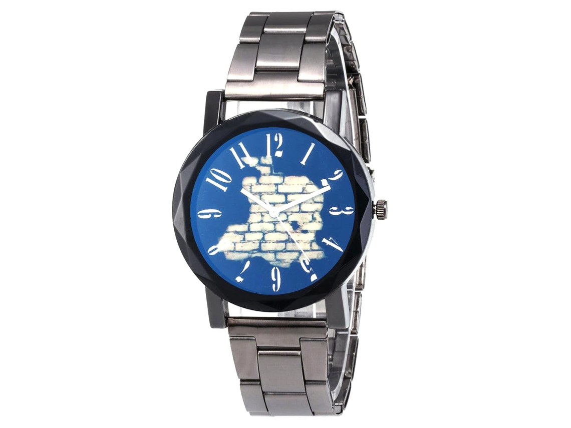 Elegante Reloj De Pulsera Para Parejas Con Brazalete De Acero Y Esfera Redonda Azul Y Blanca.