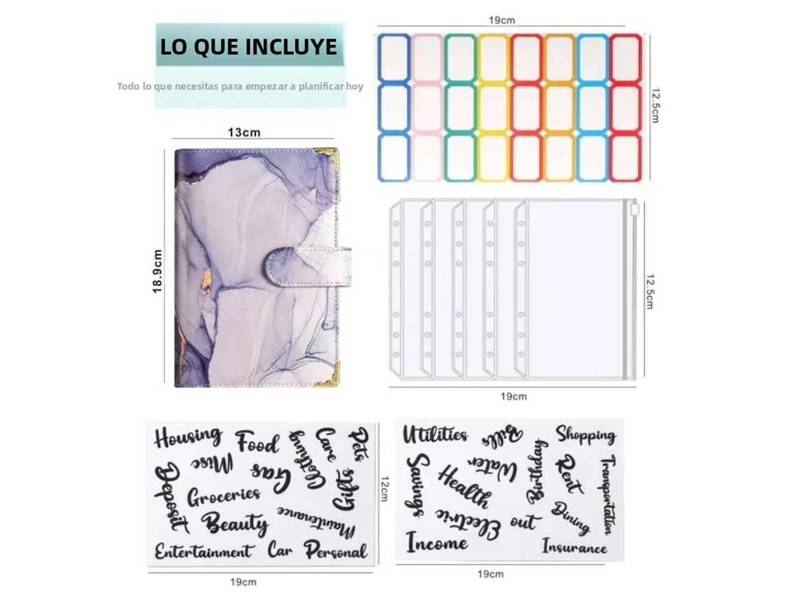 Juego de 8 cuadernos económicos MDUG A6 con estampado dorado y mármol.