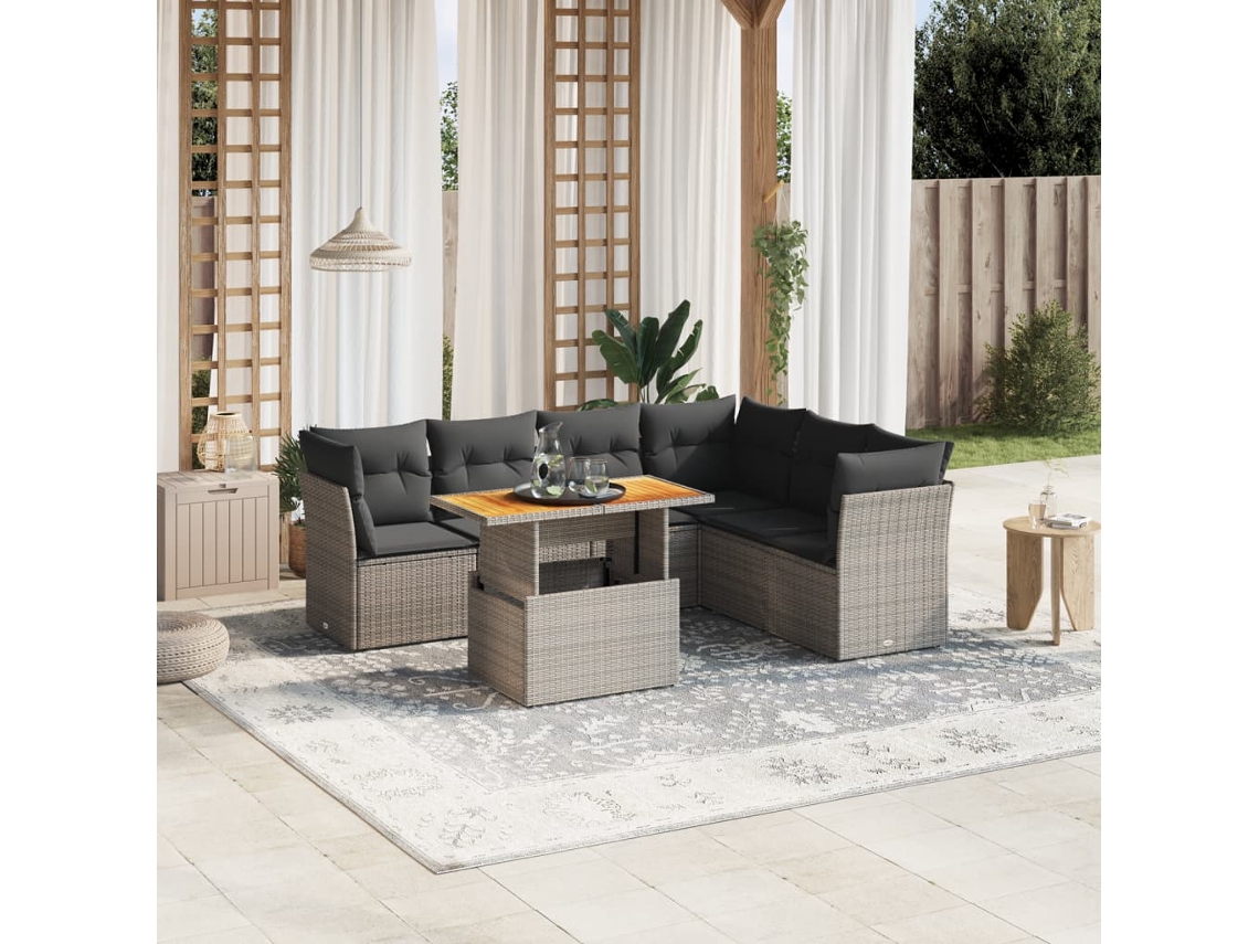 Conjunto de sofás de jardín de 7 piezas DKD Home Decor con cojines de mimbre gris
