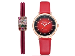 Reloj De Pulsera Clásico De Cuarzo Con Lujosa Correa De Pu Y Cordón De Pelo (rojo)