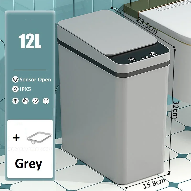 Lixeira Inteligente Automática (cinza, Recarregável Via Usb, 12l), Lixeira Inteligente, Recipiente De Armazenamento Inteligente.