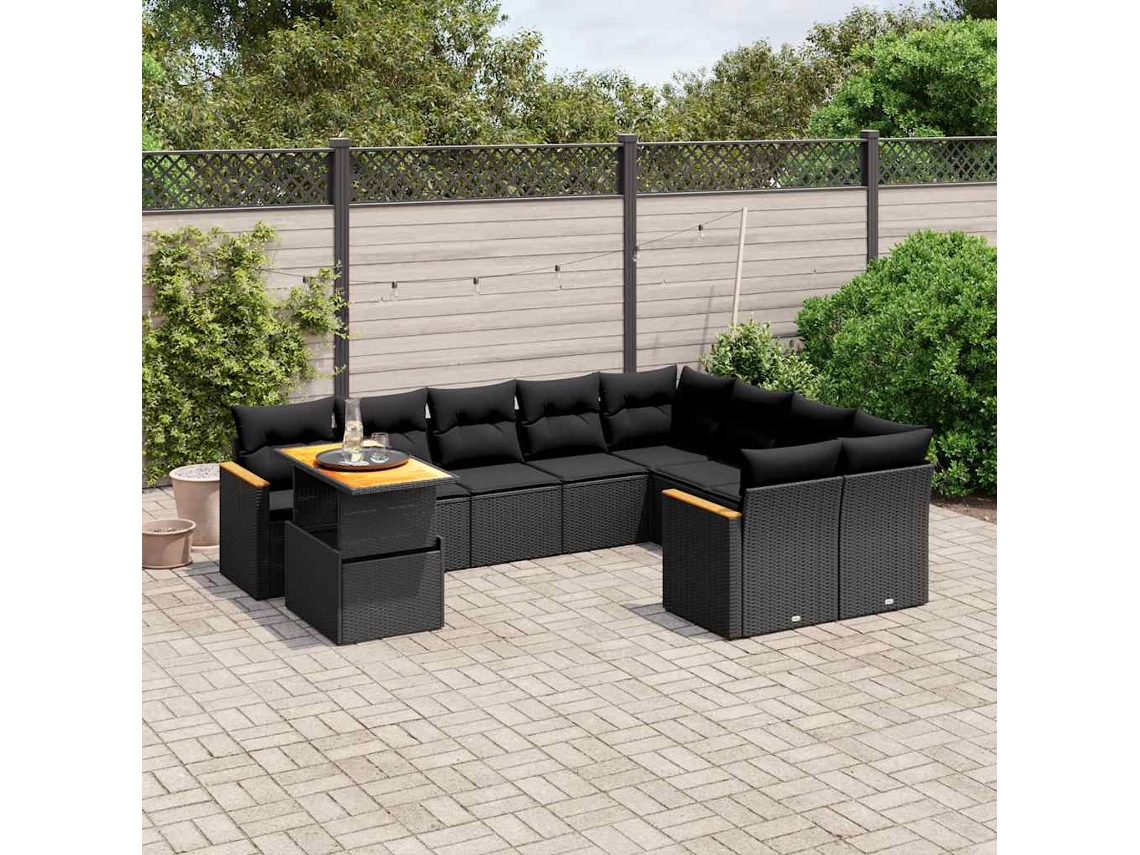 Conjunto de sofás de jardín de 10 piezas DKD Home Decor con cojines de mimbre negros