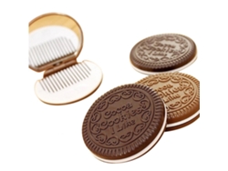 2026 - Mini Espelho Portátil com Pente - Ferramentas de Maquiagem com Design de Biscoito de Chocolate
