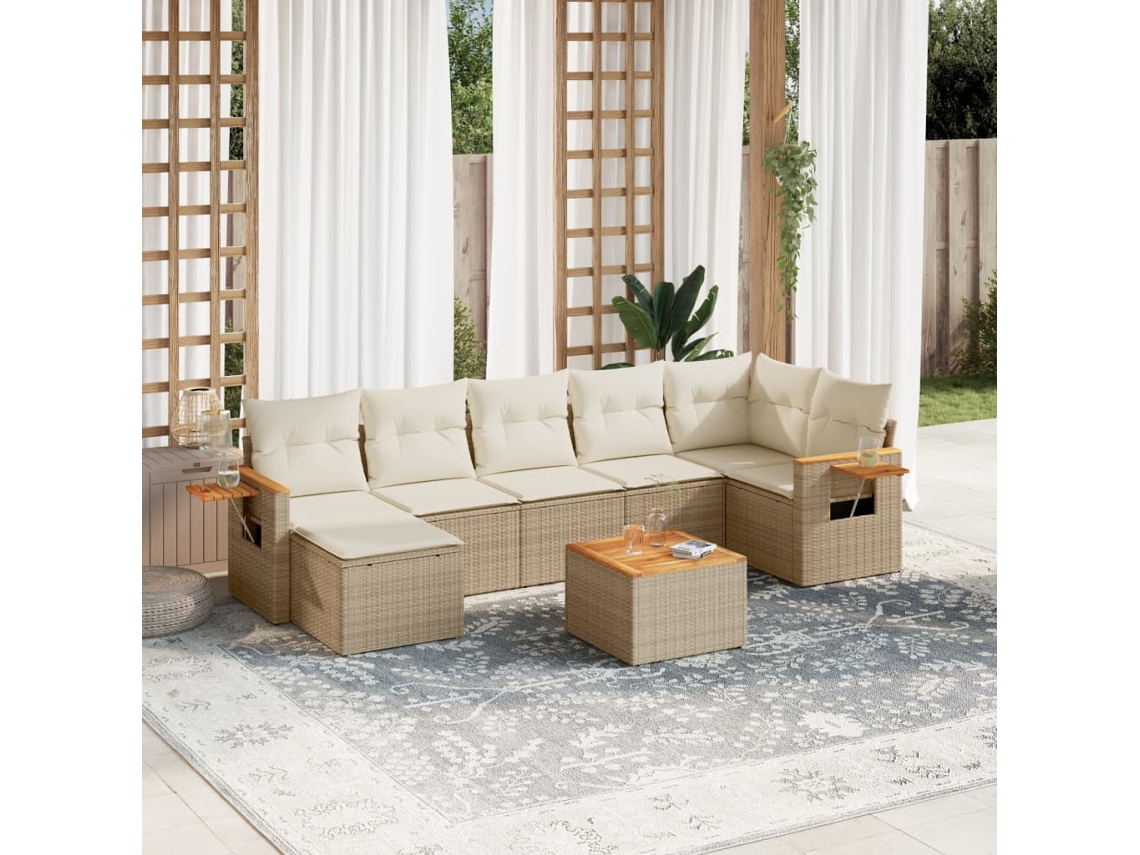 Conjunto de 8 sofás de jardín con cojines de mimbre beige Dkd Home Decor