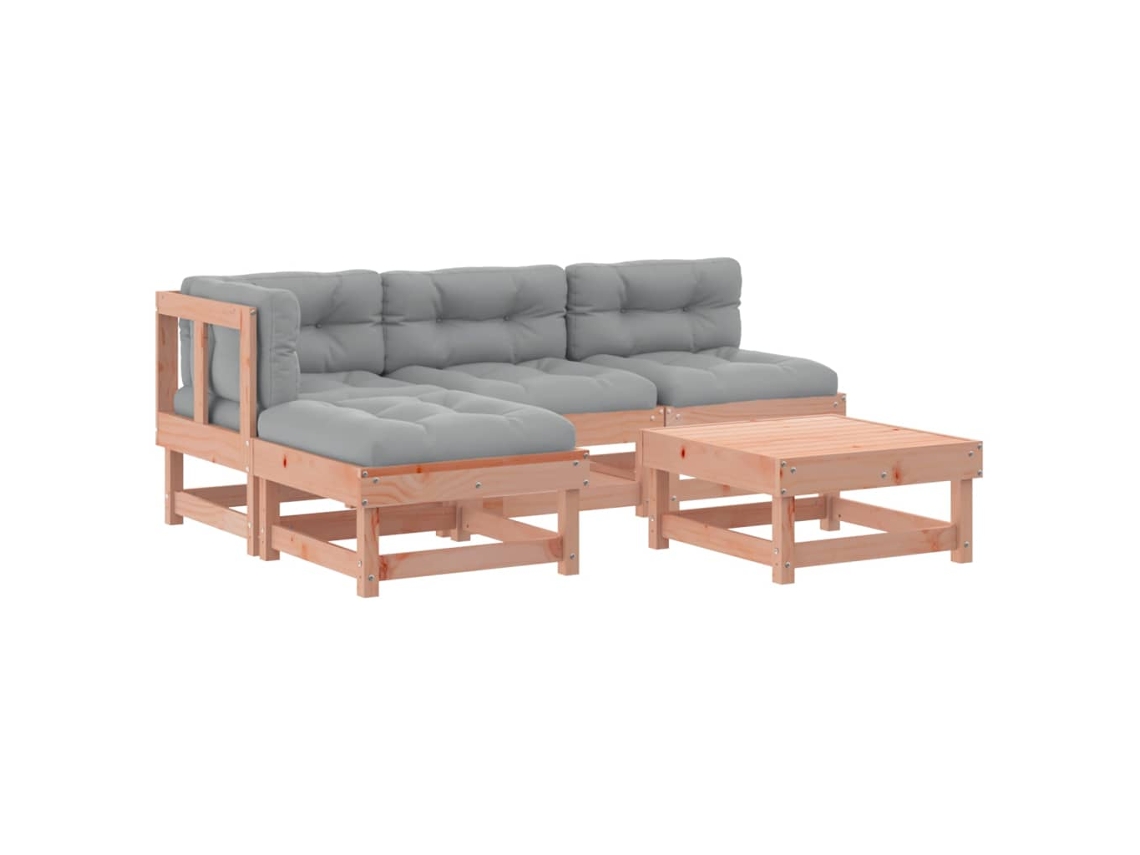 Conjunto de salón de jardín de 5 piezas con cojines de madera maciza de Douglas CLIC & BUY 61x61x62 cm