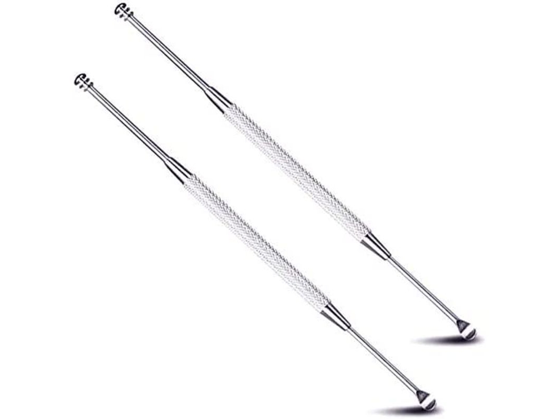 Paquete De 2 Bastoncillos De Acero Inoxidable Para Los Oídos, Herramienta Portátil En Espiral Para La Limpieza Del Cerumen Con Dos Puntas.