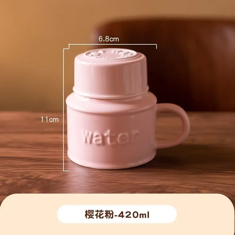 Taza De Cerámica Rosa De 401-500 Ml, Multifuncional, Tamaños Grande Y Pequeño, Diseño Creativo Con Tapa.