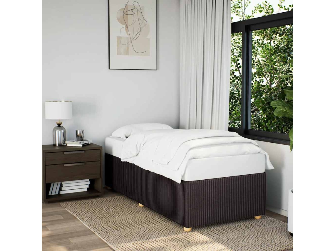 Estructura De Cama Sin Colchón Tela Marrón Oscuro 90x200 Cm