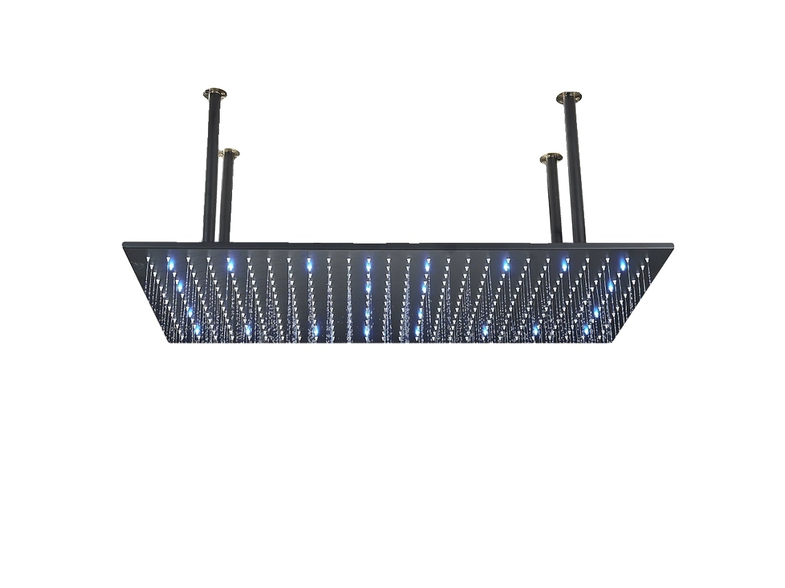 Cabezal de ducha tipo lluvia, montaje en techo, LED negro mate OEM.