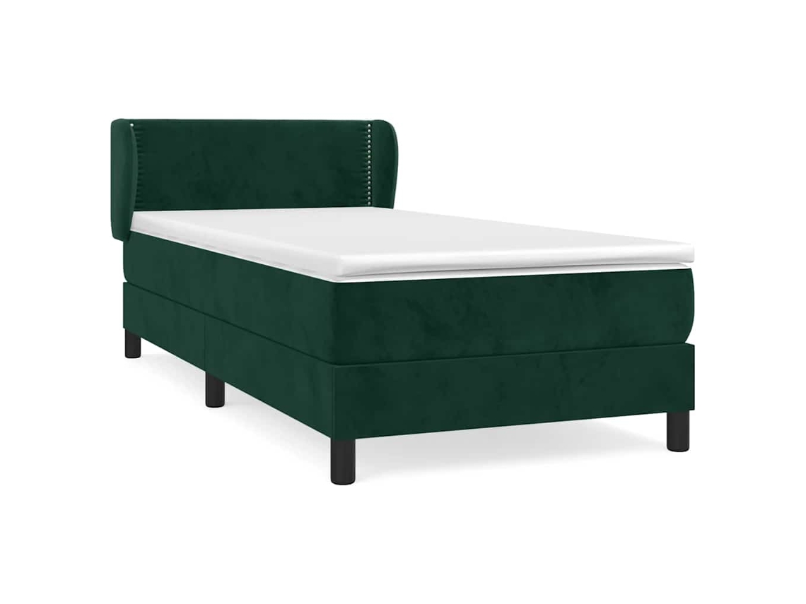 Maison Exclusive - Cama Box Spring Con Colchón Terciopelo Verde Oscuro 80x200 Cm