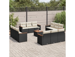 Conjunto de sofá de jardín de 13 piezas con cojines de mimbre sintético negro, Dkd Home Decor