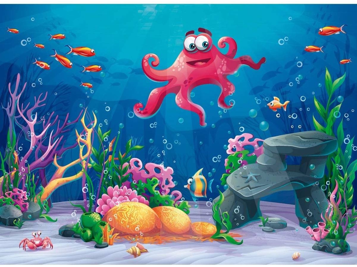 Fotomural OEDIM Infantil Pulpo Fondo Marino (Multicolor - 350x250cm - Vinilo)