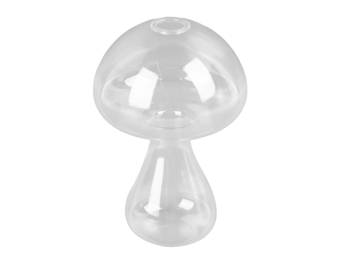 Jarrón de cristal con forma de hongo para plantas hidropónicas.