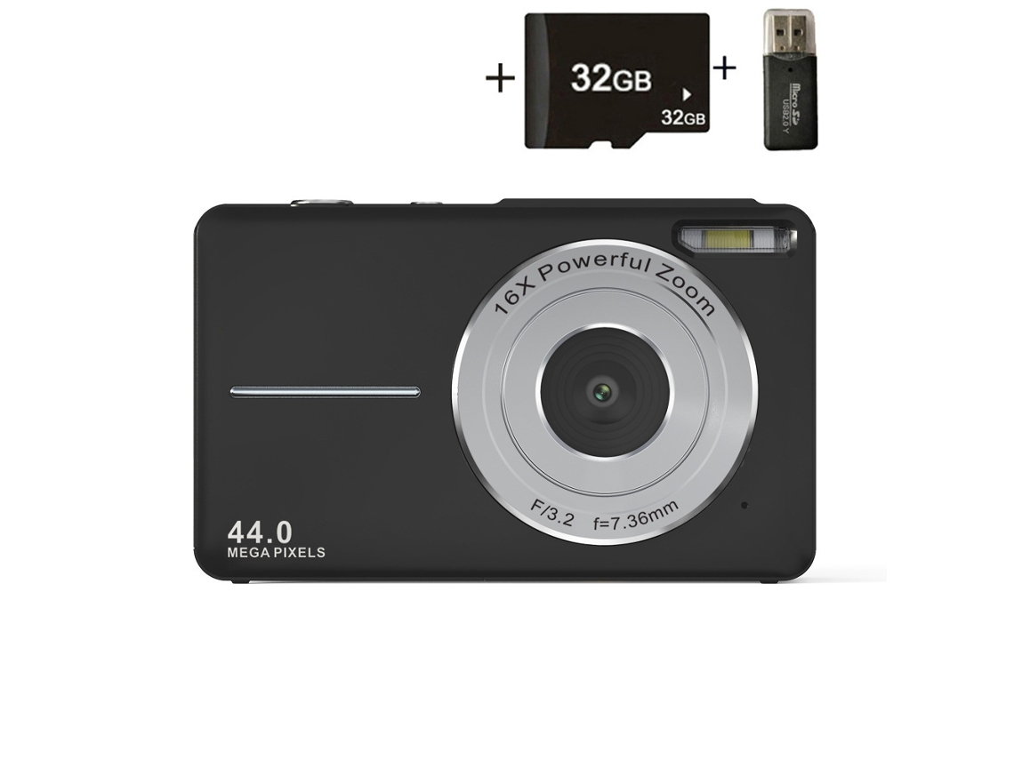 Câmera Digital Compacta Dc403 Câmera Ccd De Nível Básico 44Mp 16X Zoom Tela De 2.4 Polegadas Preta