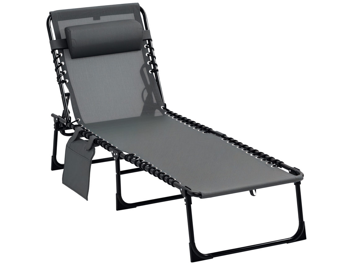 Silla Playa Plegable Cojín Cervical Acero Malla 120 Kg Gris
