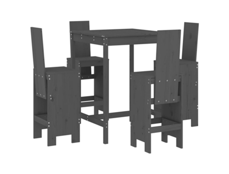 Conjunto 5 de mesa y taburetes altos jardín VIDAXL madera pino gris