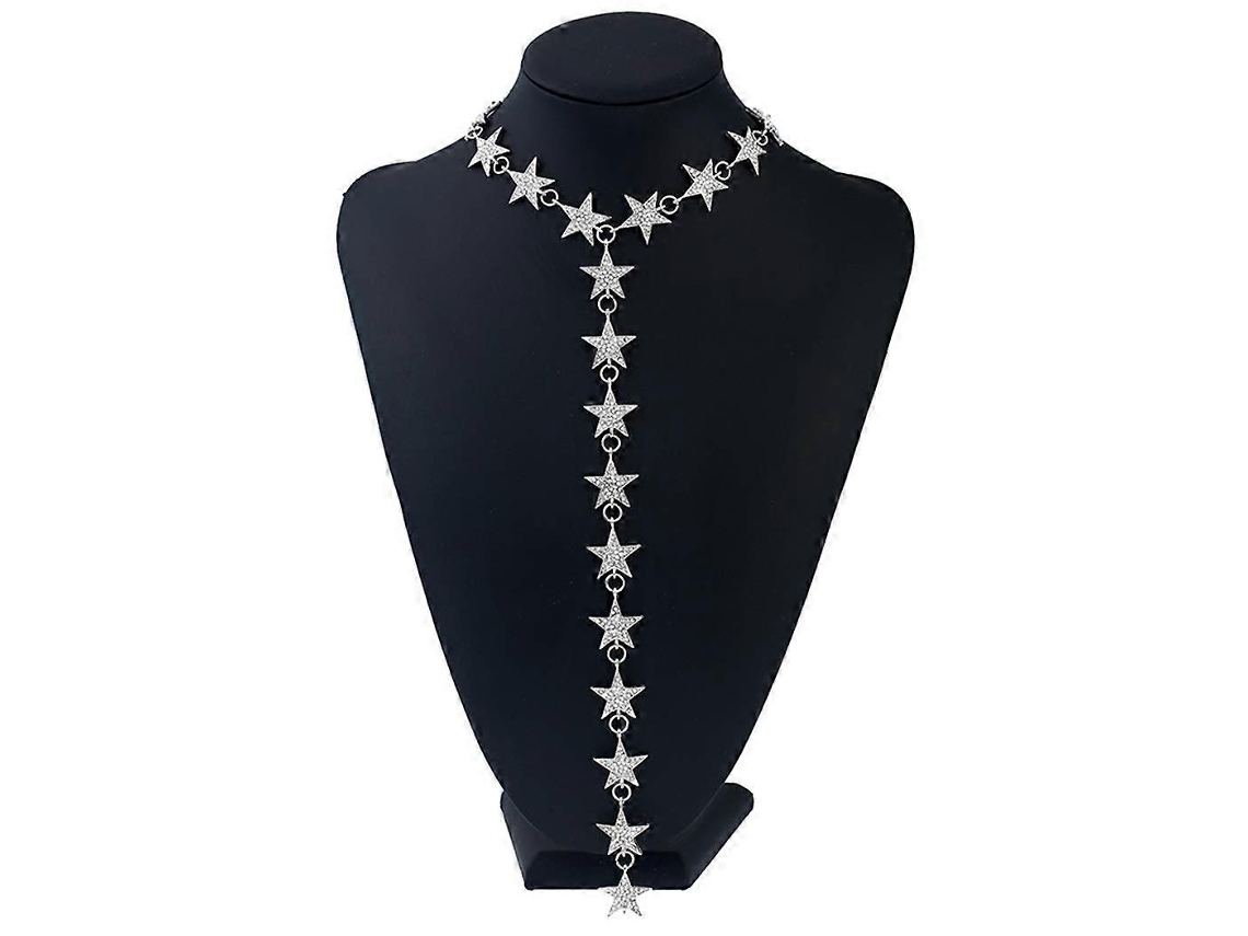 Collar largo en forma de Y con estrella de diamantes de imitación y cristales, ideal para la playa en verano.
