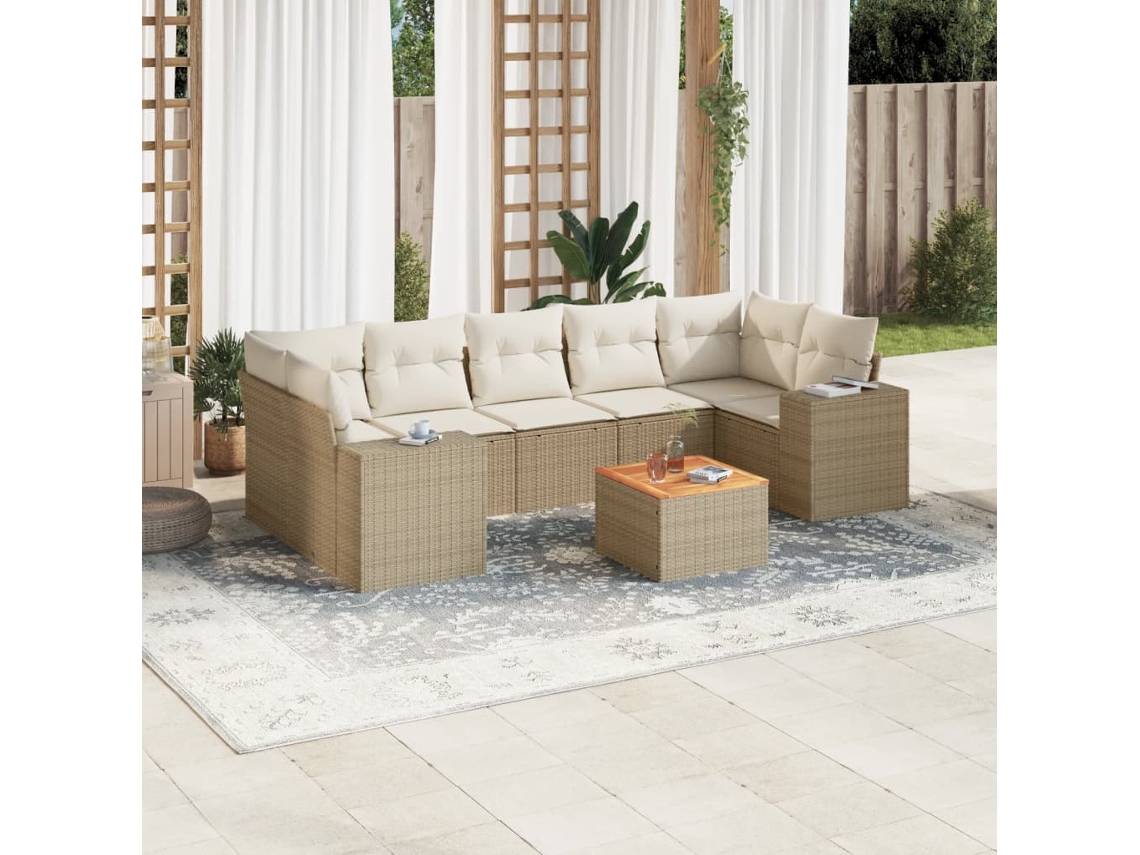 Conjunto de 8 sofás de jardín con cojines de mimbre beige Dkd Home Decor