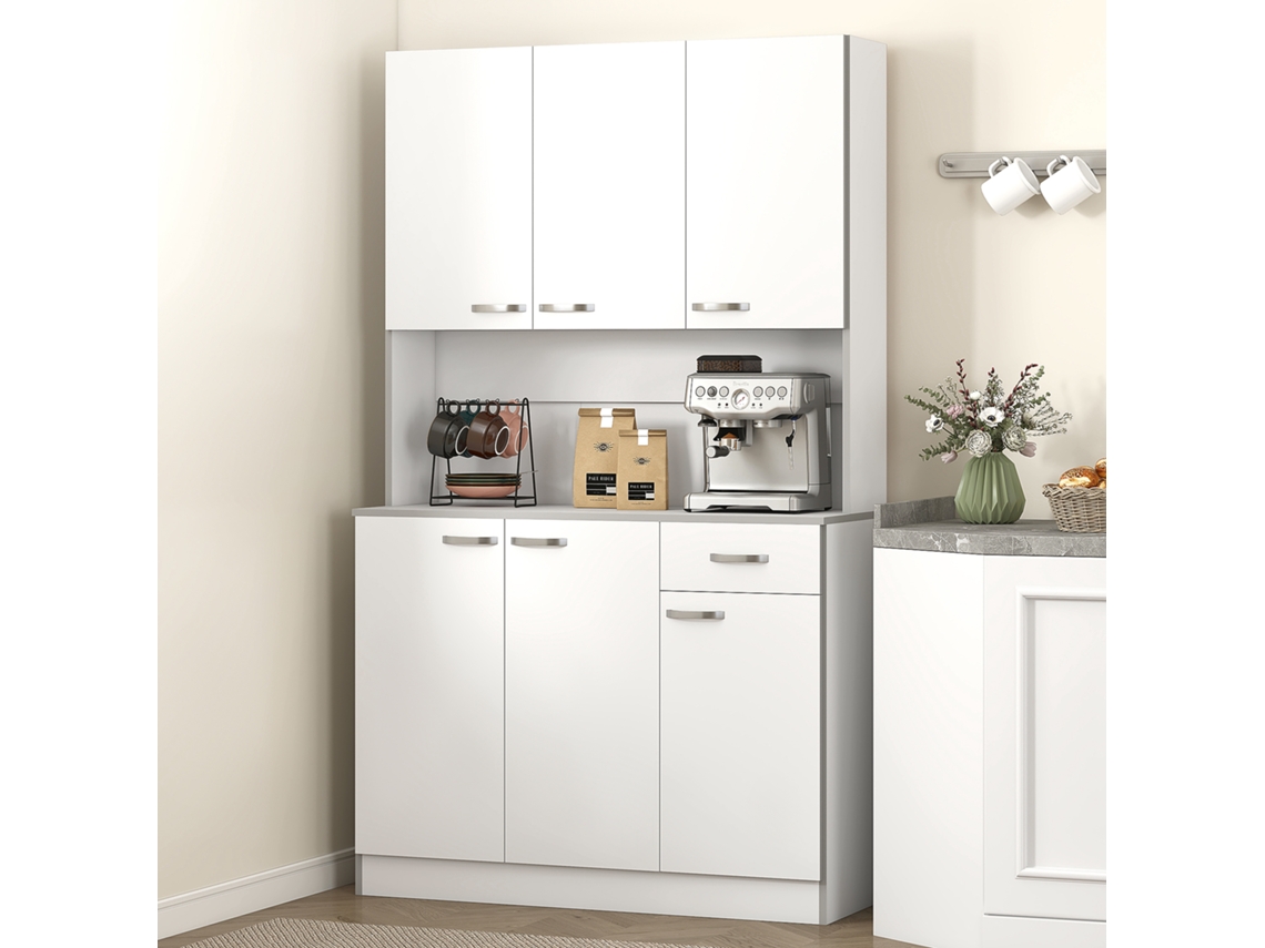 Aparador De Cocina/salón Con 1 Cajón, 6 Puertas Y Estantes, Color Blanco, 101x39x180cm