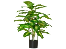 Planta Artificial De Plástico En Maceta De Cemento, 95 Cm, Verde.
