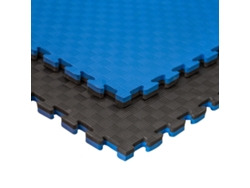 Tatami Puzzle 10 PIEZAS (10m² ) Esterilla Goma Espuma Tatami Suelo para Gimnasio Ideal Artes Marciales 1m x 1m x 2,5cm Superficie 5 líneas Negro/Azul