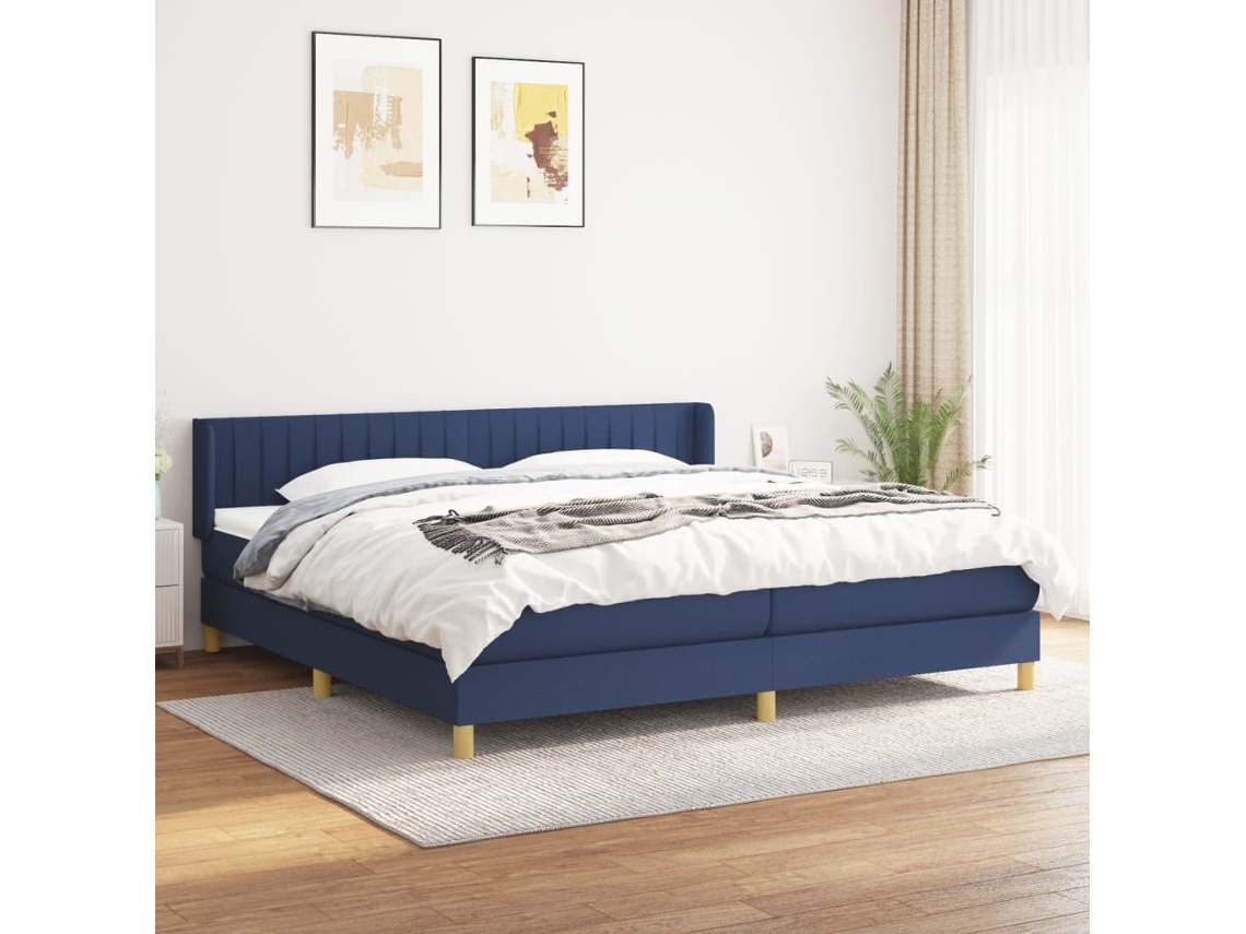 Cama Box Spring Con Colchón Tela Azul 200x200 Cm