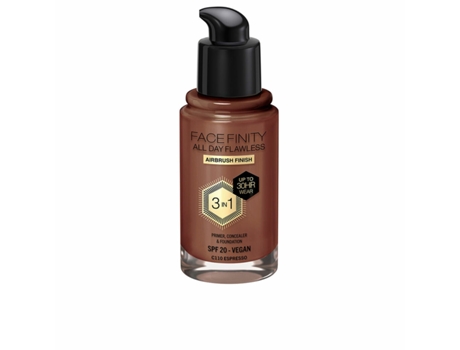Base de Maquillaje Cremosa Max Factor Face Finity All Day Flawless 3 en 1 Spf 20 Nº C110 Espresso 30 ml
