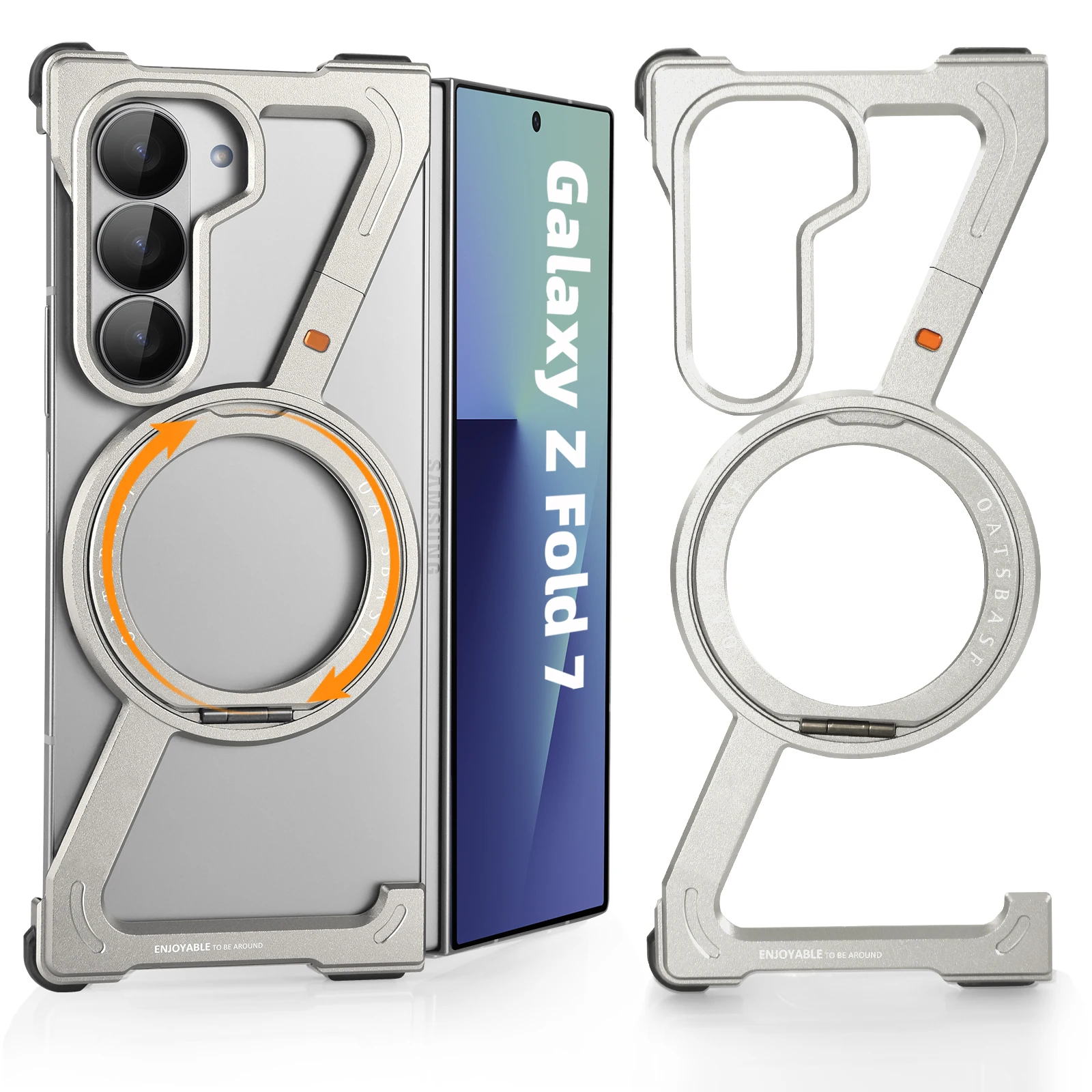 (titanium Galaxy Z Fold 7) Funda Protectora De Aleación De Aluminio Con Soporte Magnético Giratorio De 360°.