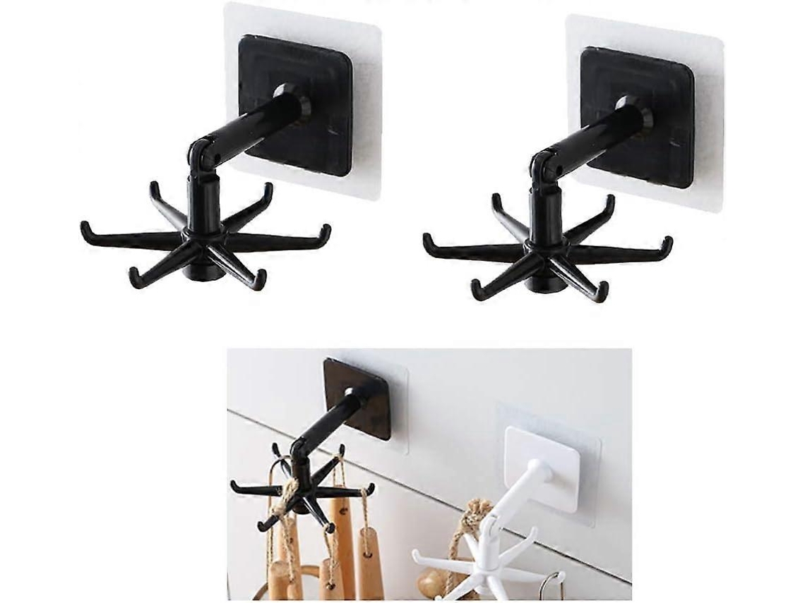 Soporte Para Utensilios De Cocina Con 6 Ganchos 2 Pack Rotatorio 360 Grados Sin Taladrar Organizador De Cocina Negro