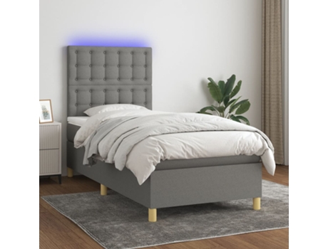 MAISON EXCLUSIVE Cama con somier con colchón y LED 90x190 cm Tela gris oscuro