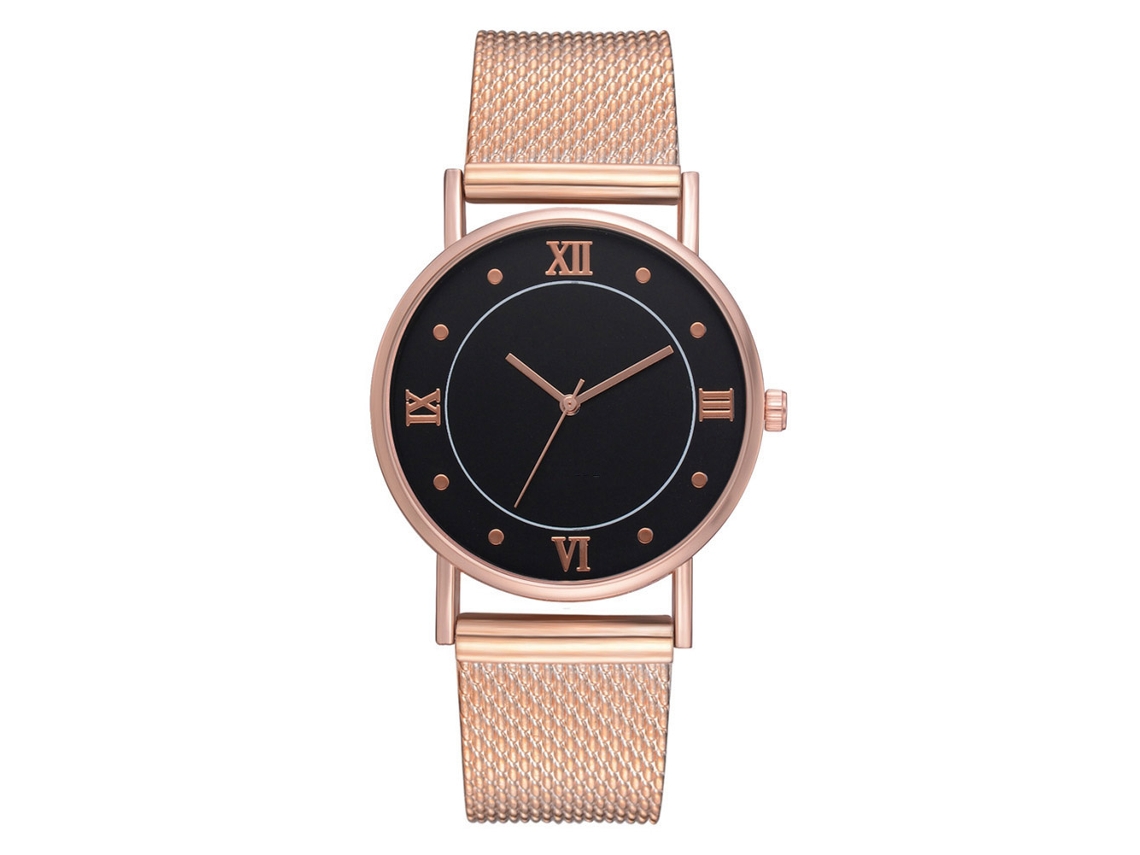 Reloj De Cuarzo Para Mujer Fan Teeda, Correa De Malla De Aleación, Esfera Con Números Romanos, Oro Rosa.