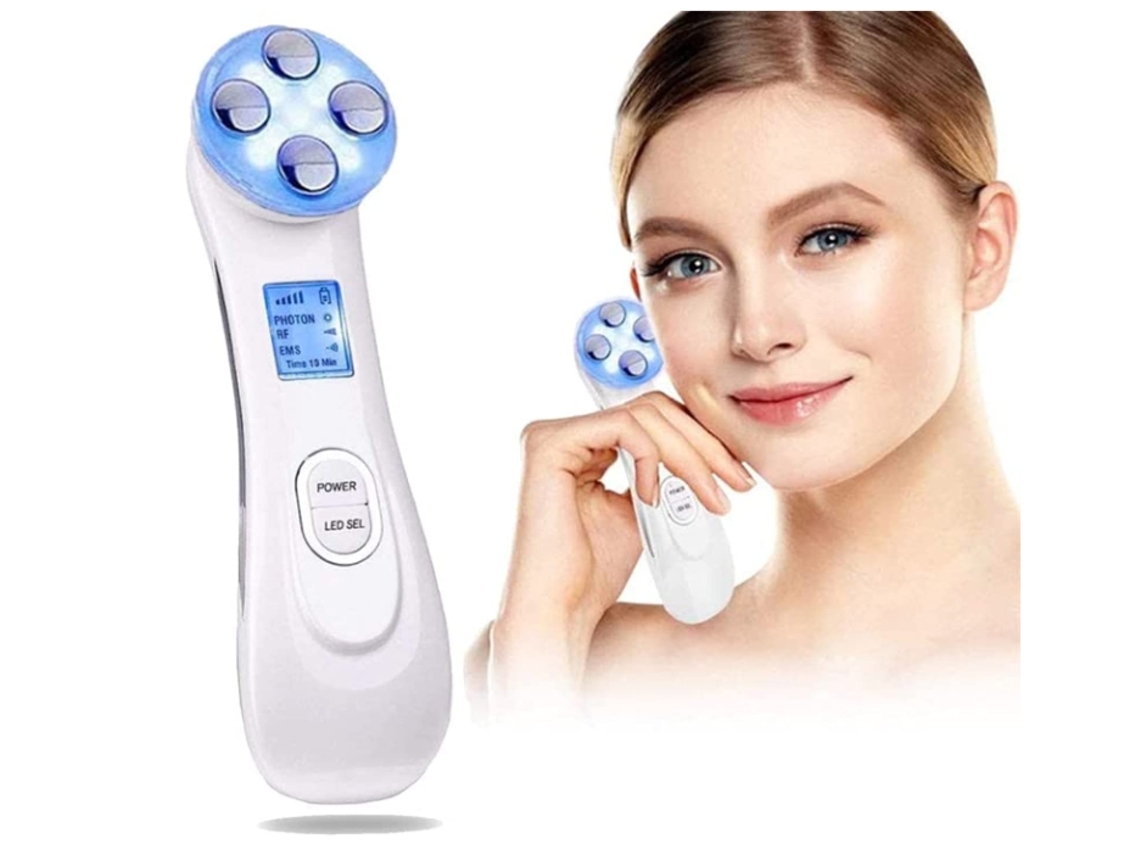 Dispositivo de belleza ultrasónico Yemaesre RF con 6 modos de luz LED para el cuidado de la piel, antiarrugas, antienvejecimiento, color blanco